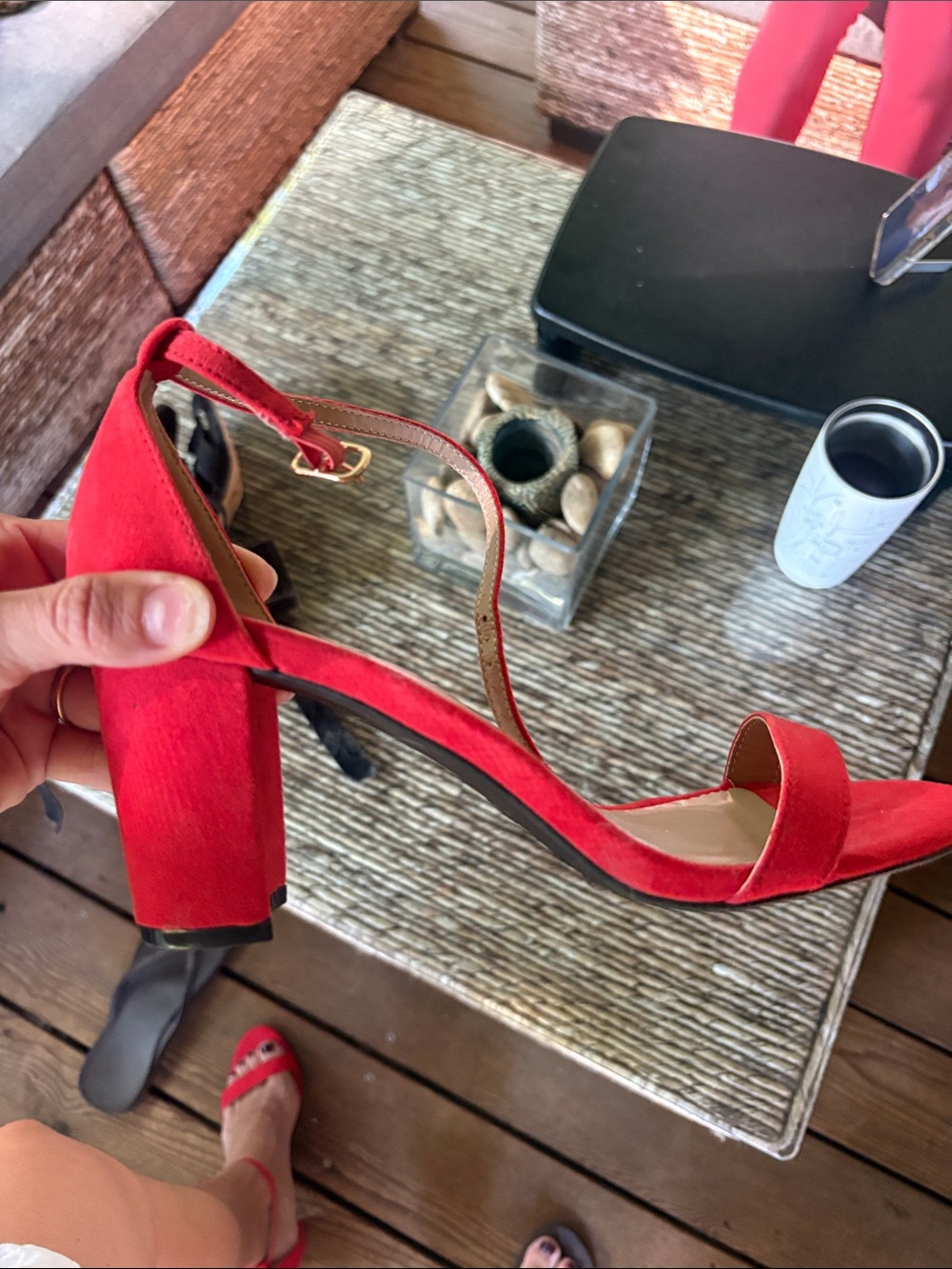 Dream Pairs Red Suede Block Heel Sandals with Ankle Strap